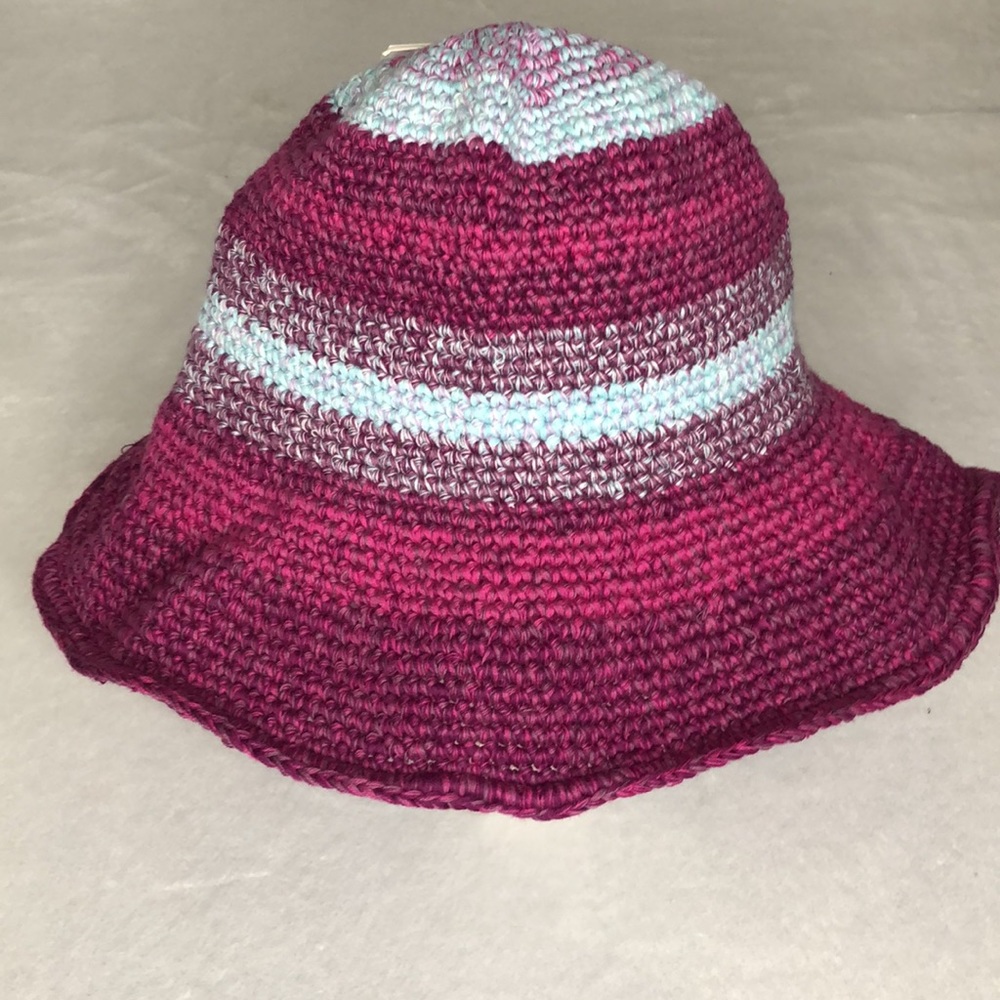 Zara Handmade Knit Bucket Hat Pink Blue S-M - Picture 2 of 7